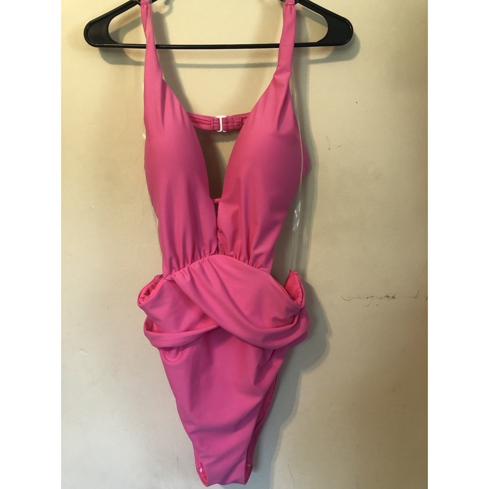 Bar III Pink Swimsuit Candy Kiss One Piece Bright Wrap Around Medium NEW